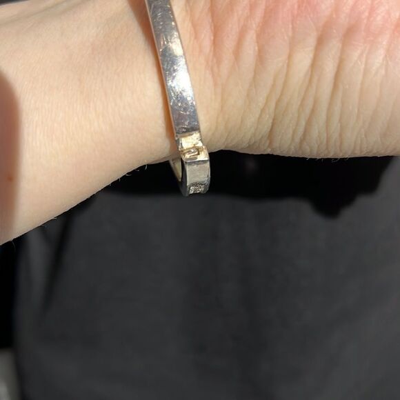 Roman Marked Clear Rhinestone Embellished Silver-tone Hinge Bracelet - Picture 5 of 11